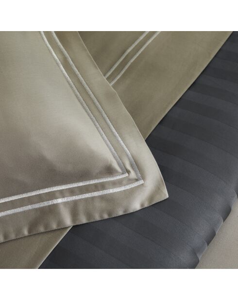 Set de 2 taies d'oreiller en satin de coton Nice blanc/taupe - 2x(63x63 cm)