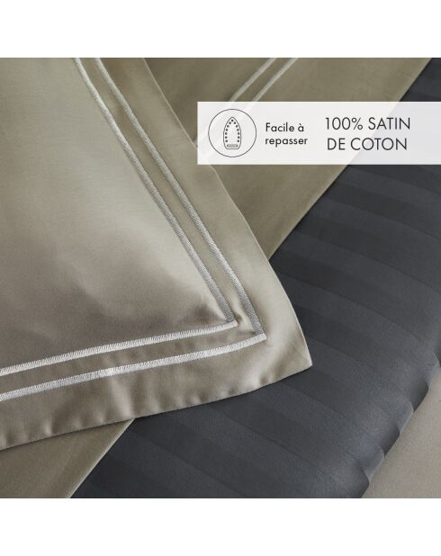Set de 2 taies d'oreiller en satin de coton Nice blanc/taupe - 2x(63x63 cm)