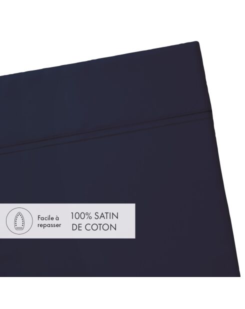 Drap plat en satin de coton Jardin d'Eden bleu foncé