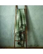 Plaid geweven in zacht katoen met tartan reliëf groen/wit - 130x170 cm