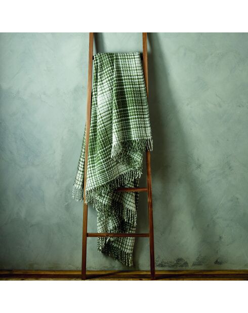 Tejido a cuadros en suave algodón con estampado de tartán verde/blanco - 130x170 cm