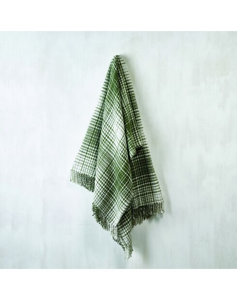 Tejido a cuadros en suave algodón con estampado de tartán verde/blanco - 130x170 cm
