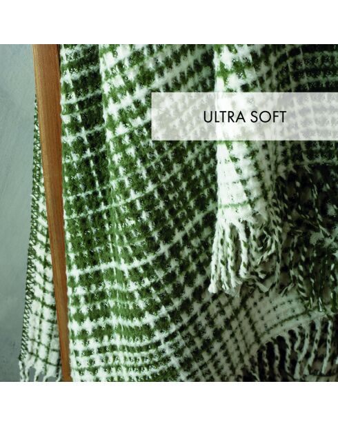 Tejido a cuadros en suave algodón con estampado de tartán verde/blanco - 130x170 cm