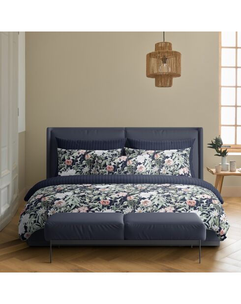 Set aus 2 Kissenbezügen aus Baumwollsatin Nuit Floral dunkelblau - 2x (50x70 cm)