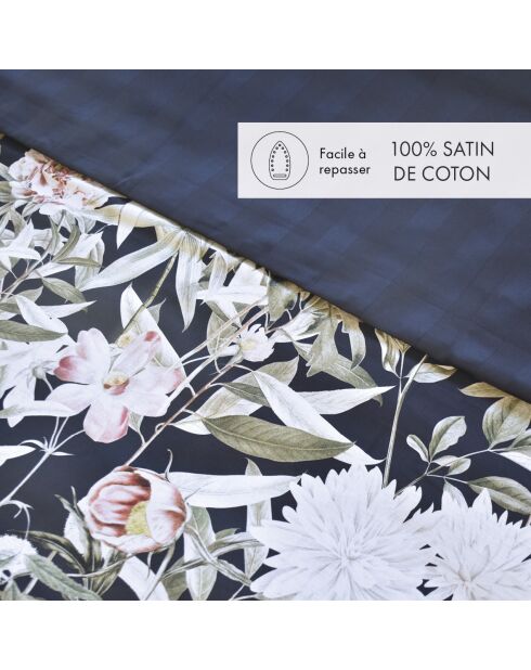 Set aus 2 Kissenbezügen aus Baumwollsatin Nuit Floral dunkelblau - 2x (50x70 cm)