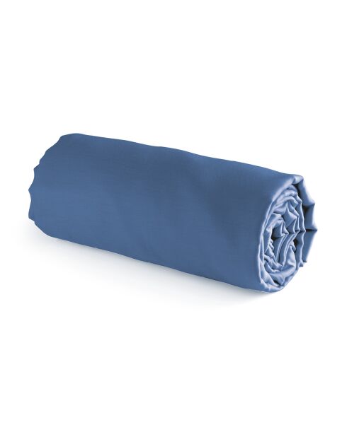 Drap-housse en satin de coton Uni bleu