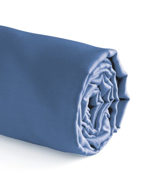 Drap-housse en satin de coton Uni bleu