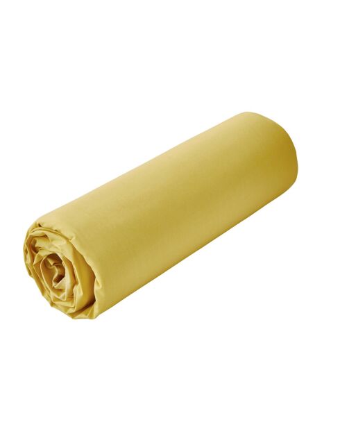 Drap housse en percale de coton uni ocre