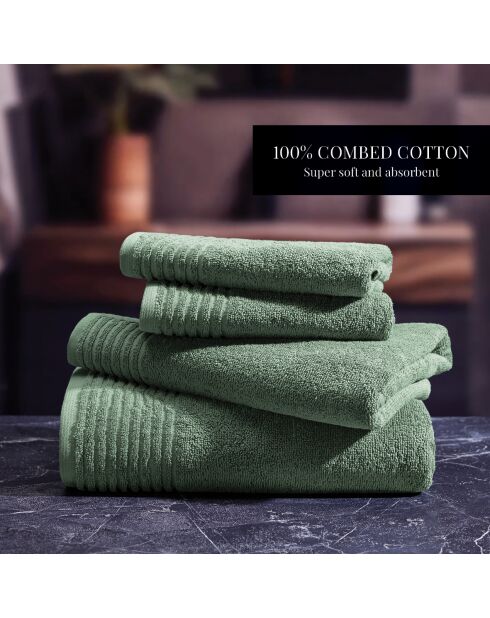 Asciugamano + telo da bagno in cotone pettinato LT Ecume verde salvia - 2x (50x100 cm) + 2x (70x140 cm)