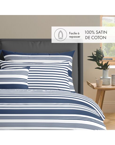 Set de 2 taies d'oreiller en satin de coton Léna bleu - 63x63 cm
