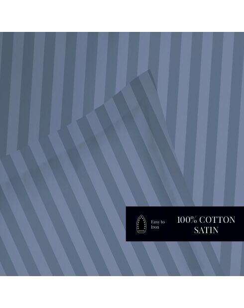 Ensemble de draps satin de coton rayure tissé dobby Jacquard bleu 06 - 180x200 cm