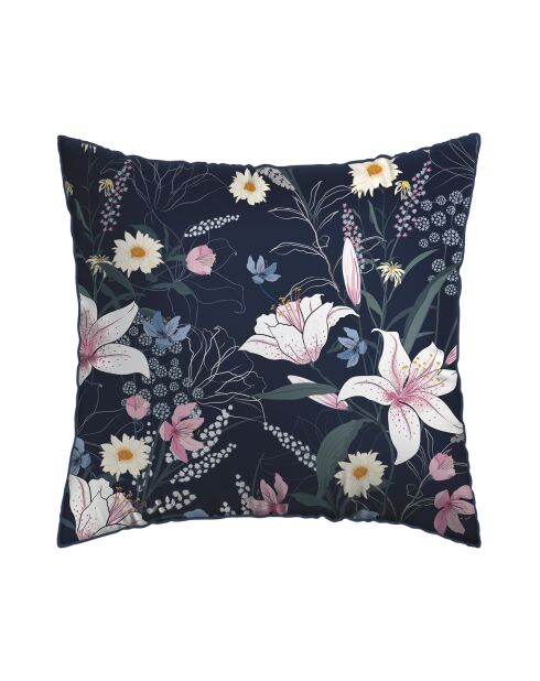 Set de 2 taies d'oreiller en satin de coton Jardin rêveur bleu foncé - 2x(63x63 cm)