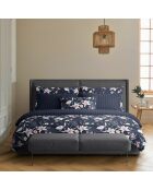 Set de 2 taies d'oreiller en satin de coton Jardin rêveur bleu foncé - 2x(63x63 cm)