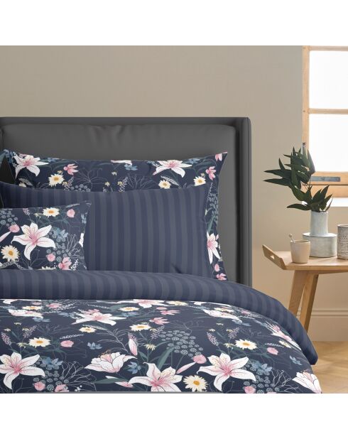 Set de 2 taies d'oreiller en satin de coton Jardin rêveur bleu foncé - 2x(63x63 cm)
