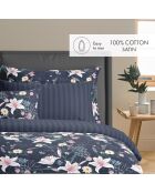 Set de 2 taies d'oreiller en satin de coton Jardin rêveur bleu foncé - 2x(63x63 cm)