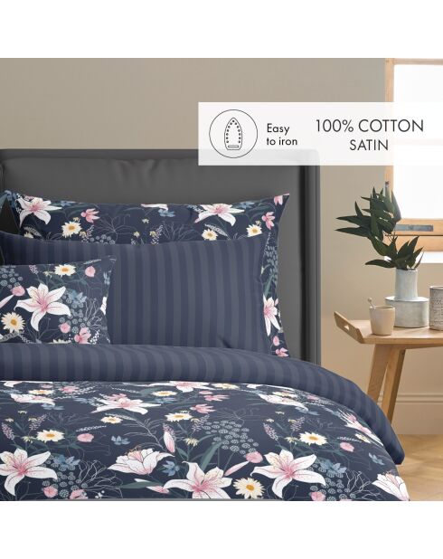 Set de 2 taies d'oreiller en satin de coton Jardin rêveur bleu foncé - 2x(63x63 cm)