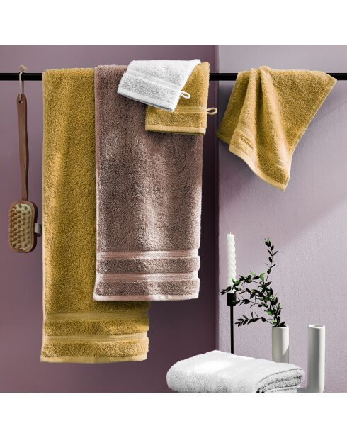 Juego de 2 toallas y 2 toallas de baño de color amarillo mostaza: 2 toallas (50 x 100 cm) y 2 toallas (70 x 140 cm)