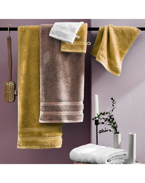 Juego de 2 toallas de baño de color amarillo mostaza, 70 x 140 cm