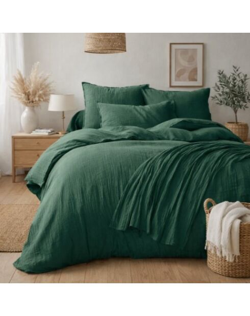 Taie d'oreiller rectangle en gaze de coton verte sapin - 50x70cm