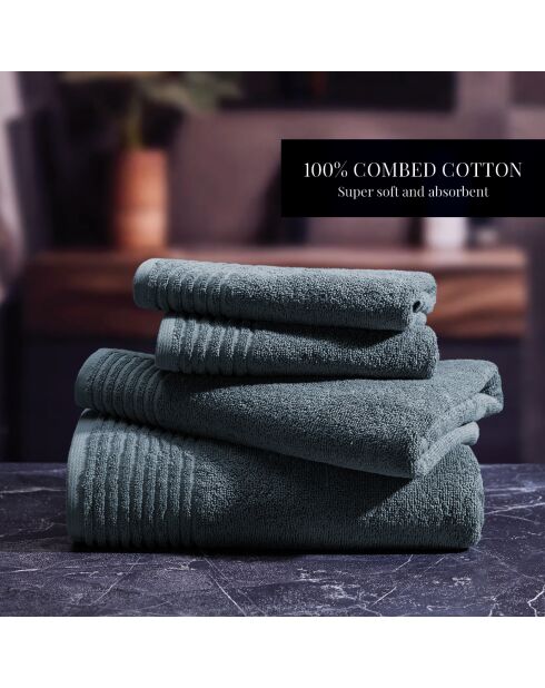 Lot de 2 draps de bain coton peigné LT Ecume bleu de prusse - 2x(70x140 cm)