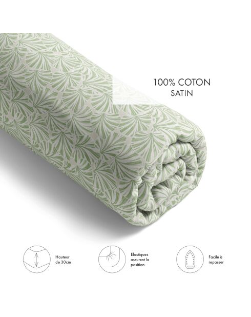 Sábana bajera ajustable de satén de algodón verde Eclat d'eucalyptus