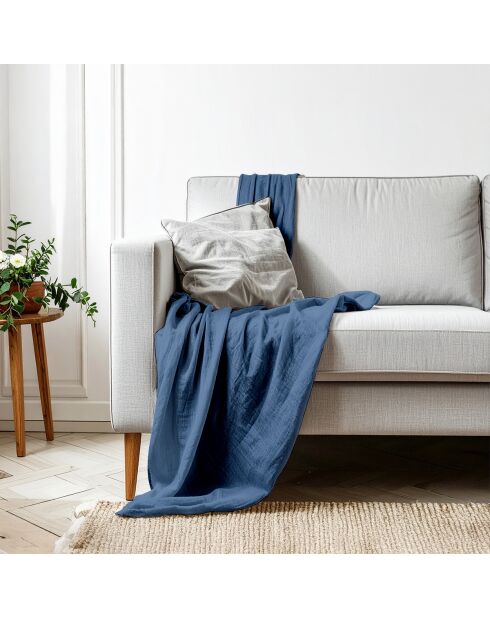 Plaid en gaze de coton bleue - 130x170cm