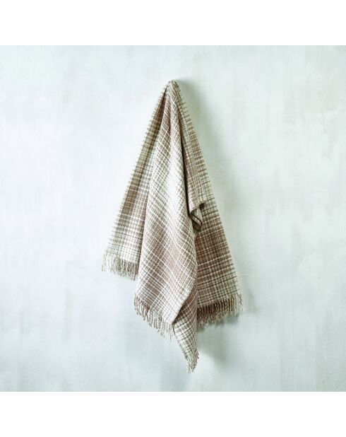 Plaid aus weicher Baumwolle mit Tartan-Prägung in Taupe - 130x170 cm