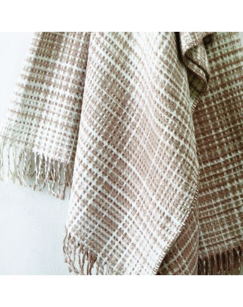 Plaid aus weicher Baumwolle mit Tartan-Prägung in Taupe - 130x170 cm