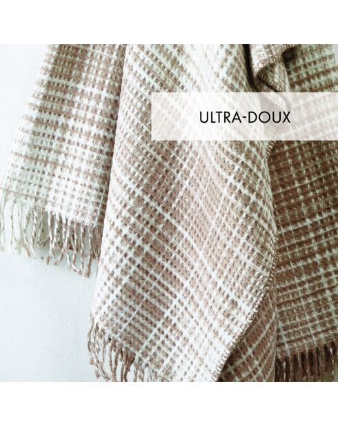 Plaid aus weicher Baumwolle mit Tartan-Prägung in Taupe - 130x170 cm