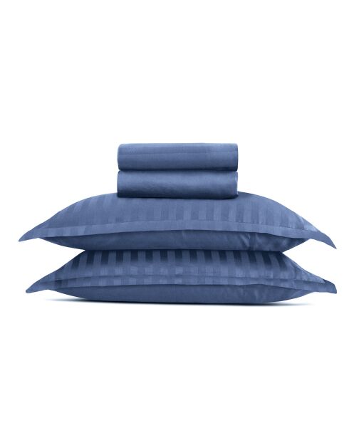 Mini-Lakenset aus Baumwollsatin, gestreift, Dobby Jacquard, blau, 06 - 150 x 200 cm