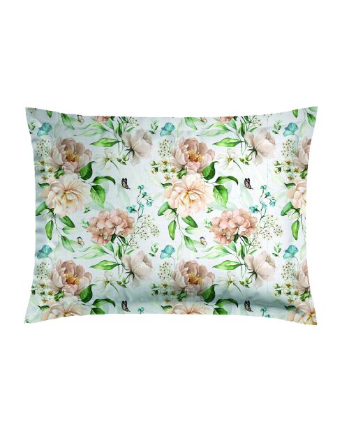 Set de 2 taies d'oreiller en satin de coton Jardin de Fleurs blanc - 50x70 cm