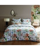 Set de 2 taies d'oreiller en satin de coton Jardin de Fleurs blanc - 50x70 cm