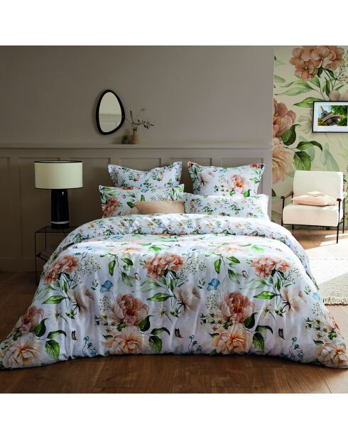 Set de 2 taies d'oreiller en satin de coton Jardin de Fleurs blanc - 50x70 cm