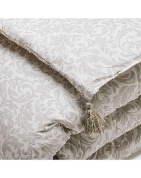 Steppdecke mit Quasten Damask Floralia taupe - 140x200 cm