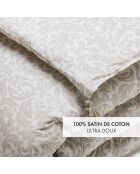 Steppdecke mit Quasten Damask Floralia taupe - 140x200 cm