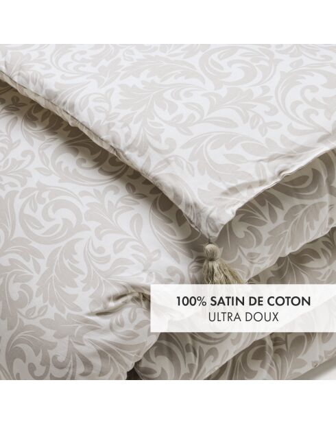 Steppdecke mit Quasten Damask Floralia taupe - 140x200 cm