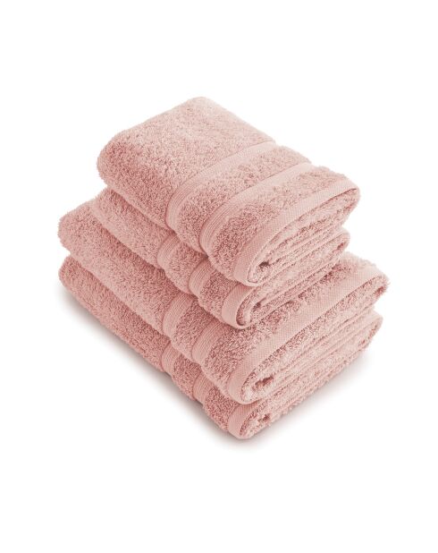 Set van 2 handdoeken en 2 badlakens zalmroze - 2x (50x100 cm) + 2x (70x140 cm)