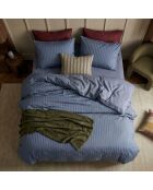 Set de 2 taies d'oreiller en satin de coton rayure tissé dobby Jacquard bleu - 50x70 cm