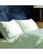 Set de 2 fundas de almohada de satén de algodón Annecy azul oscuro/blanco
