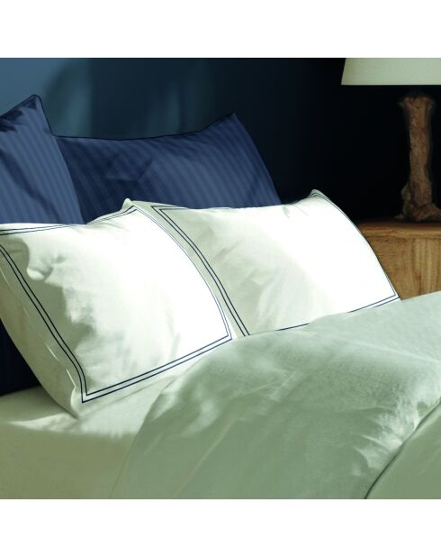 Set de 2 fundas de almohada de satén de algodón Annecy azul oscuro/blanco