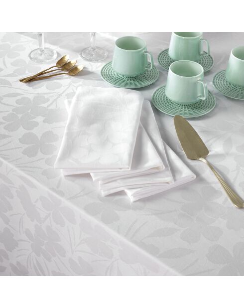 Set de 4 serviettes tissé Jacquard Petit Chênes blanc - 50x50 cm