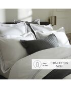 Drap plat en satin de coton Nice gris/blanc