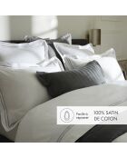 Drap plat en satin de coton Nice gris/blanc