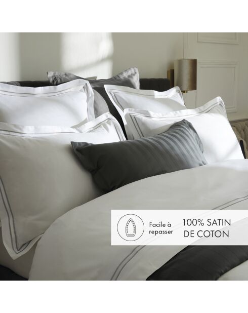 Drap plat en satin de coton Nice gris/blanc