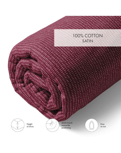 Drap-housse en satin de coton Dotty bordeaux