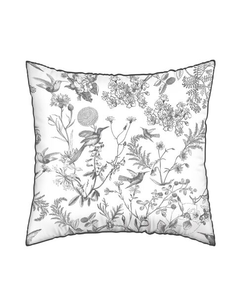 Set de 2 taies d'oreiller en satin de coton Colibri botanique noir gris - 63x63 cm