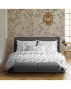 Set de 2 taies d'oreiller en satin de coton Colibri botanique noir gris - 63x63 cm