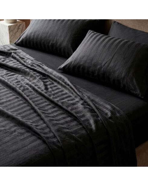 Lenzuolo piatto in cotone intrecciato Dobby Stripe Dobby Stripe nero