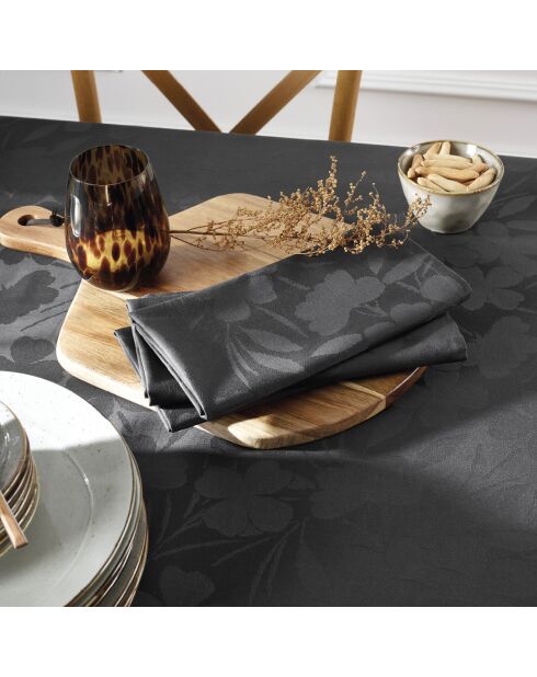 Set de 4 serviettes tissé Jacquard Petit Chênes gris foncé - 50x50 cm