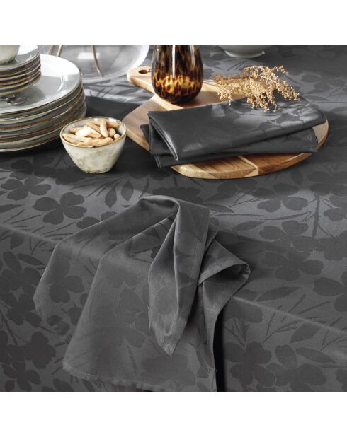 Set de 4 serviettes tissé Jacquard Petit Chênes gris foncé - 50x50 cm